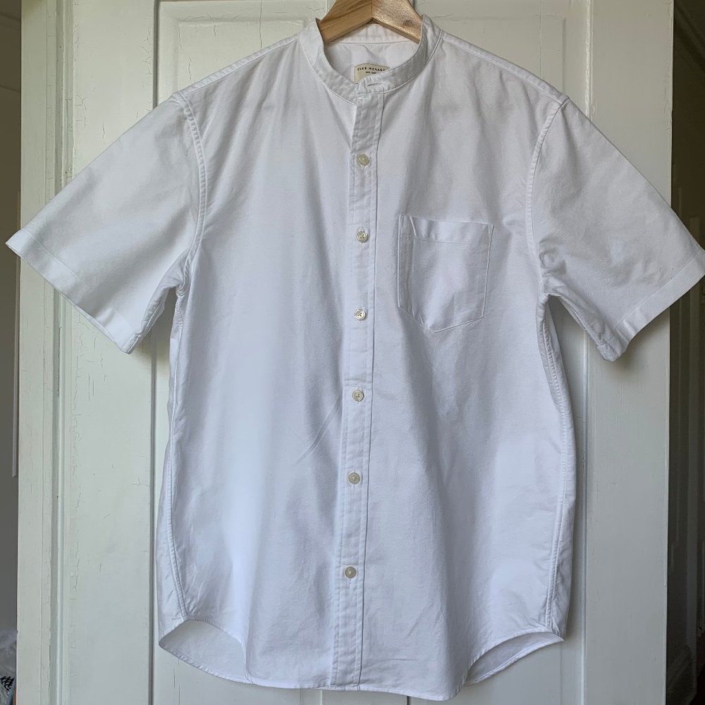 Club Monaco Slim Oxford Band Collar Short Sleeve
